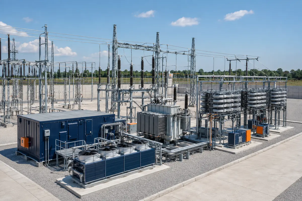 Containerised STATCOM arrangement with converter valves, reactors and control equipment