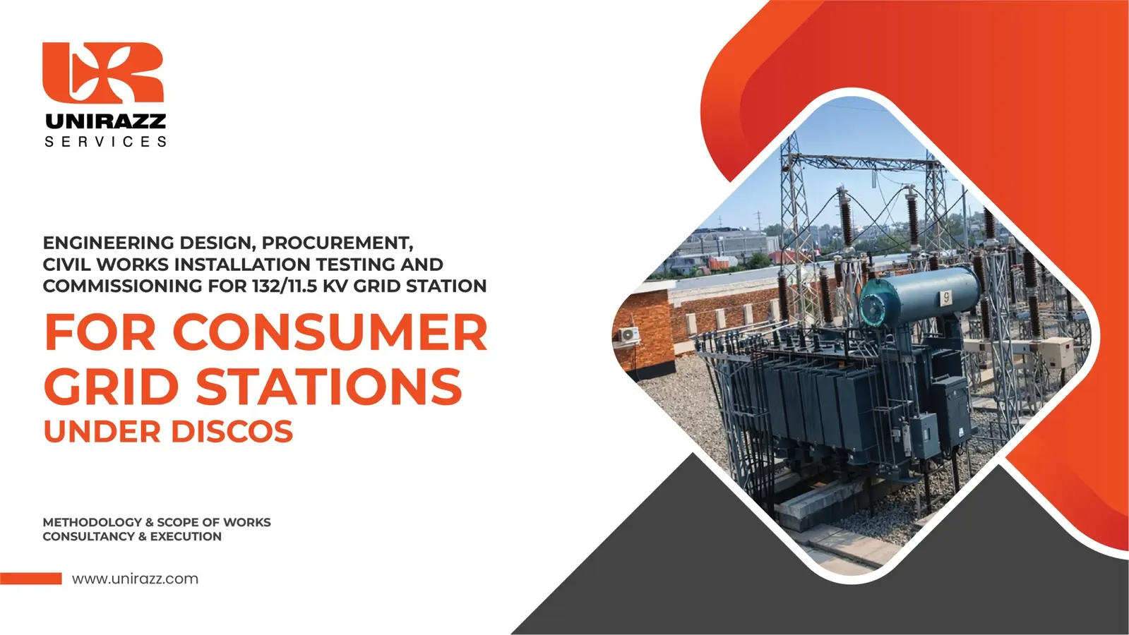 Unirazz Services consumer grid station engineering, procurement, civil works, installation, testing and commissioning methodology